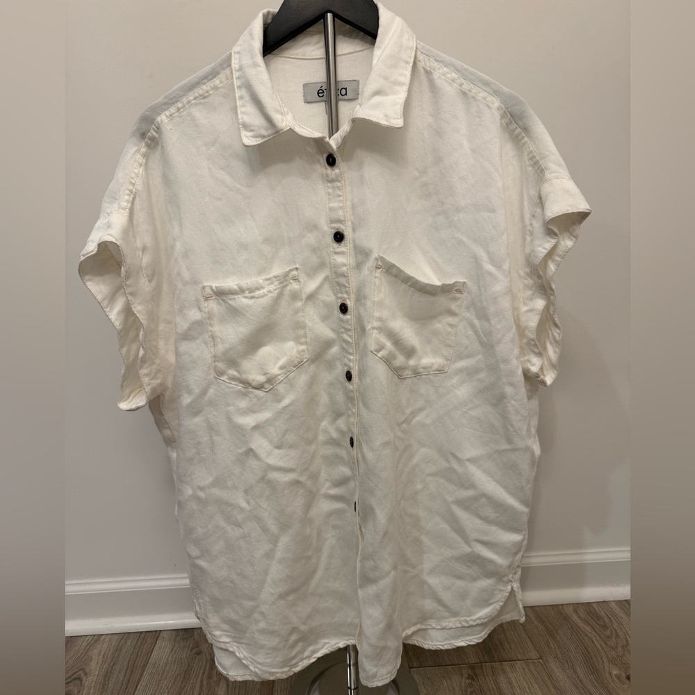 Ética Lyocell Linen Button Front Oversized Shirt Top Women’s Large White